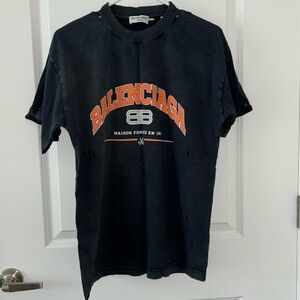 Balenciaga Grey Maison Signature Logo Distressed T-shirt